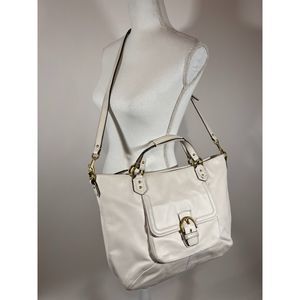 Coach Vintage Campbell Belle Elegant White Leather & Gold Large Bag Purse